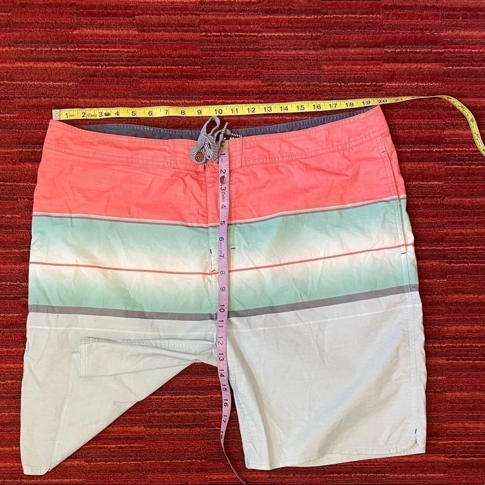 Goodfellow Coral Blue Striped Swim Board Shorts